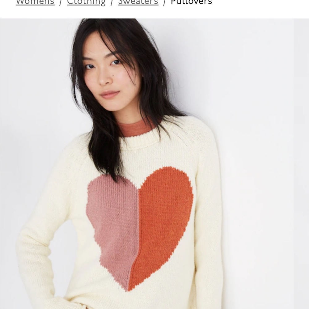 Madewell Heart Sweater - Cream, Pink, and Orange in XXL